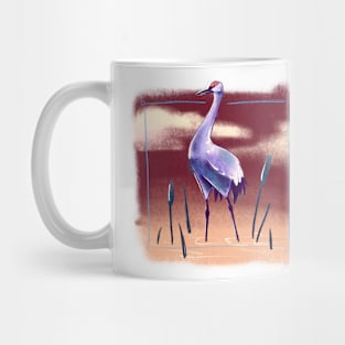 Crane Walking Through the Water in Reds, Purples, and Oranges Mug